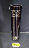 COBALT CYLINDER VASE WITH SILVER ACCENT, 12.75