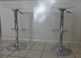 PAIR CHROME AND LUCITE STOOLS