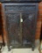 HAND CARVED WOODEN CABINET WITH 2 DOORS