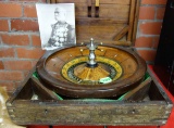 ANTIQUE TRAVELING ROULETTE WHEEL IN HAND MADE WOODEN BOX,