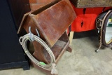 WOODEN SADDLE STAND WITH LARIAT ROPE