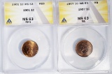 (2) ANACS GRADED MS63 INDIAN HEAD CENT COINS: 1901 1¢ RED, 1907 1¢ RED