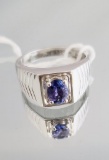 STERLING AND TANZANITE MEN'S RING - SIZE 12