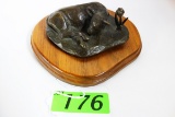 SMALL BRONZE COW WITH RUNNING W BRAND
