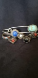 (6) STERLING RINGS & (1) KEY RING WITH  VARIOUS STONES: