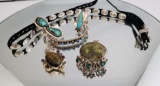 COLLECTION OF STERLING, TURQUOISE & GEMSTONE JEWELRY: