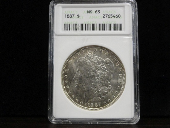 ANACS GRADED MS63 1887 MORGAN SILVER DOLLAR