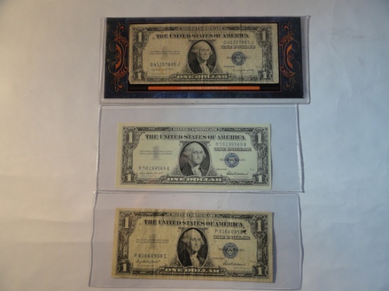 (3) BLUE SEAL $1 SILVER CERTIFICATE NOTES: