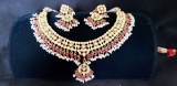 RARE INDIAN  22KT GOLD AND POLKI (UNCUT)  DIAMOND NECKALCE  AND EARRING SET