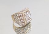 CUSTOM MADE 14KT GOLD, CZ AND DIAMOND GENT'S RING