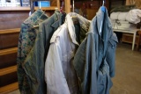 LOT OF VINTAGE MILITARY SHIRTS, PANTS, COVER ALLS AND COAT