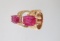 YELLOW GOLD OVER STERLING  AND RUBY RING: