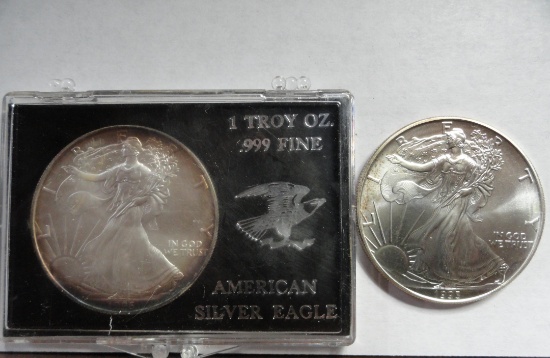 (2) BU AMERICAN EAGLE ONE OUNCE SILVER COINS: 1993, 1995