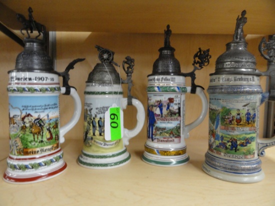 (4) POST WWII GERMAN REGIMENTAL BEER STEINS: