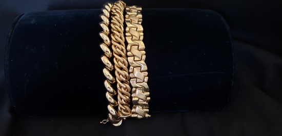 (3) 14KT YELLOW GOLD BRACELETS, 72 GRAMS TOTAL