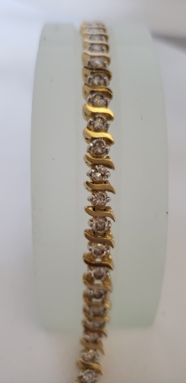 14KT YELLOW GOLD & DIAMOND BRACELET: