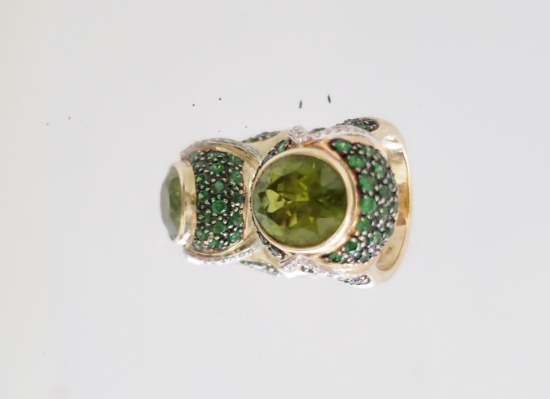 14KT YELLOW GOLD, TOURMALINE & DIAMOND RING, 11G
