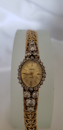 14KT YELLOW GOLD DIAMOND GENEVE WATCH: