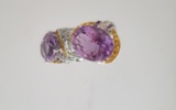14KT WHITE GOLD, AMETHYST AND DIAMOND RING