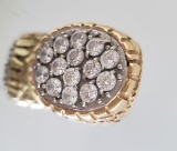 14KT GOLD AND CZ MEN'S RING WITH 14 (4MM) CZ'S (44.1 GRAMS)