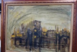 LARGE MID-CENTURY OIL CITYSCAPE SIGNED LEE REYNOLDS