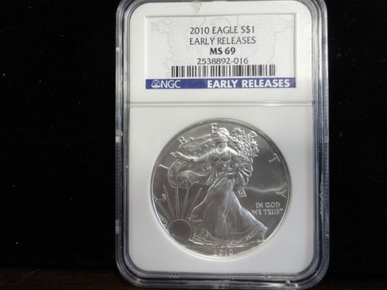NGC GRADED MS69 2010 SILVER EAGLE EARLY RELEASES COIN