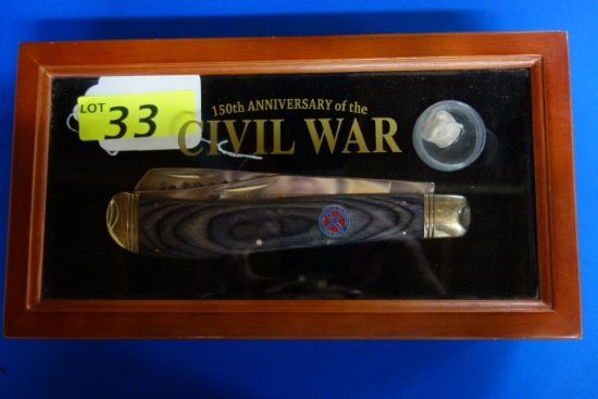 150TH ANNIVERSARY OF THE CIVIL WAR ROUGH RIDER LARGE FOLDING KNIFE & CIVIL WAR BULLET