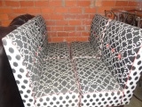 4 BENCH STYLE CHAIRS, BLACK & WHITE UPHOLSTRY