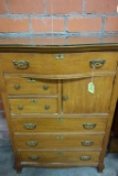 ANTIQUE OAK CHEST OF DRAWERS WITH 6 DRAWERS & ONE DOOR