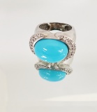 14KT WHITE GOLD, TURQUOISE AND DIAMOND RING: