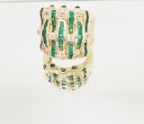 14KT GOLD, EMERALD AND DIAMOND RING