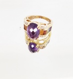 14KT GOLD, AMETHYST, TOPAZ AND DIAMOND RING