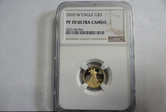 NGC GRADED PF70 ULTRA CAMEO 2010 W. EAGLE 1/10 OUNCE $5 GOLD