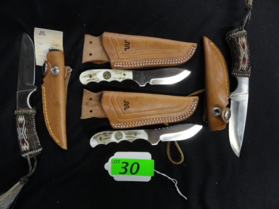 (4) "RUNNING W" KING RANCH KNIVES & SHEATHS: