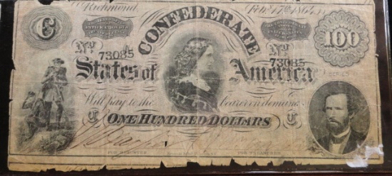 CONFEDERATE STATES OF AMERICA 1864 100 DOLLAR NOTE