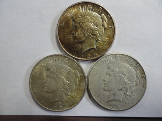 (3) PEACE SILVER DOLLARS: 1992, 1923-S, 1925
