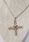 14KT YELLOW GOLD GEMSTONE CROSS & CHAIN: