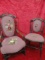 PAIR OF ANTIQUE CHAIRS WITH NEEDLEPOINT SEATS AND BACKS, ONE IS ROCKER