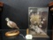WOOD CARVED QUAIL,  AND TAXIDERMY QUAIL IN GLASS CASE