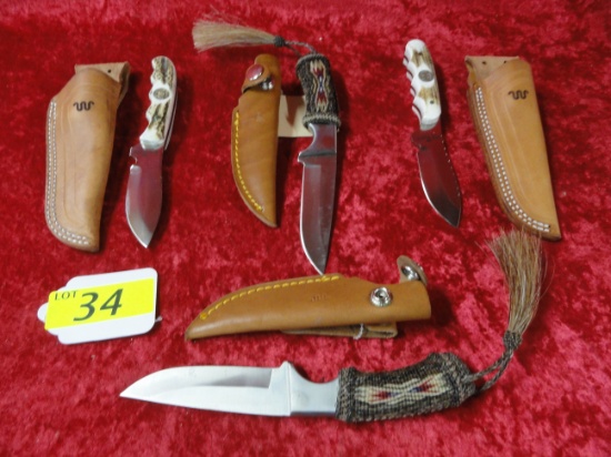 (4) "RUNNING W" KING RANCH FIXED BLADE KNIVES: