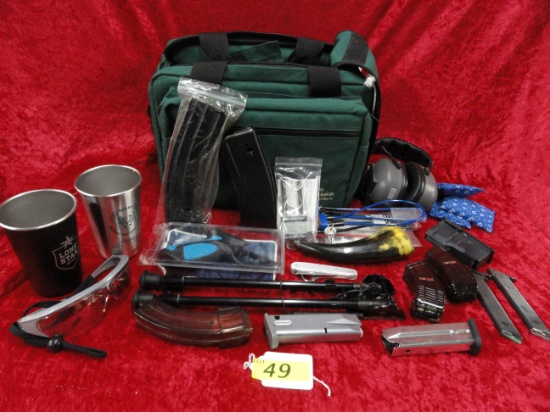 RANGE BAG AND ASSORTED ACCESSORIES  SEVERAL ASSORTED MAGS