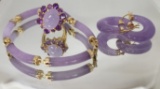 14KT GOLD AND PURPLE JADITE SET: