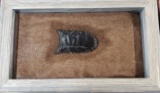 TEXAS FOLSUM POINT- BLACK CHERT (VERY RARE), IN PRESENTATION FRAME