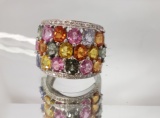 18KT WHITE GOLD & MULTI COLOR SAPPHIRE RING