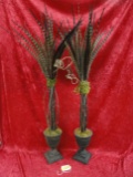 PAIR OF PHEASANT FEATHER CENTERPIECES