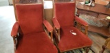 PAIR OF ART NOVEAU OAK AND UPHOLSTERY CHAIRS