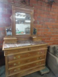 OAK RENAISSANCE REVIVAL DRESSER WITH MARBLE TOP,