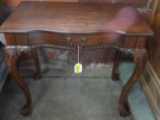 MAHOGANY SIDE TABLE WITH CARVED LEGS AND BALL AND CLAW FEET