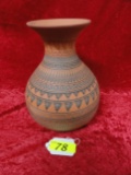 NAVAJO POTTERY: REDWARE INCISED OLLA SIGNED CLARICE & LESLIE JOHN HAT, DINE