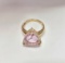 14KT YELLOW GOLD FACETED TRILLION CUT MORGANITE RING